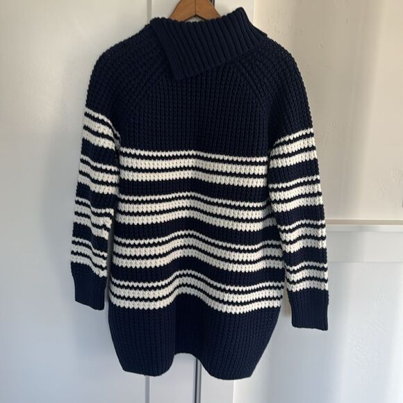 LANDS’ END Chunky Cotton Blend Navy Striped Women’s L 14-16 Sweater Casual EUC - Picture 2 of 12
